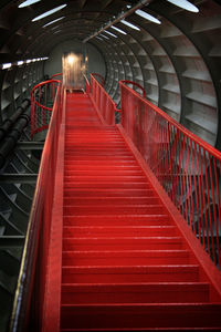 High angle view of illuminated staircase