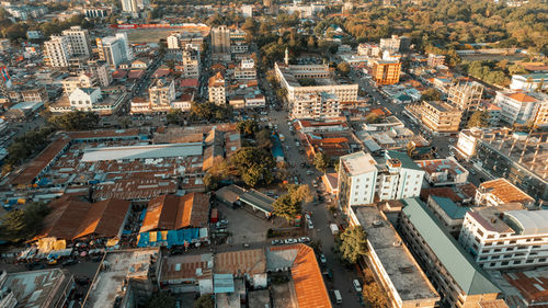 Aerial view of the mount meru in arusha city, tanzania