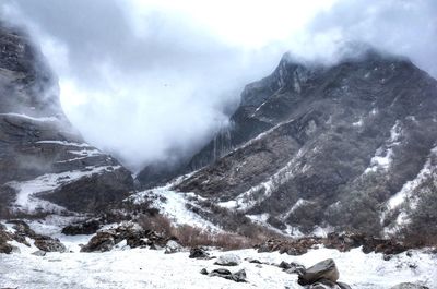 Scenic view of snowcapped mountains against sky