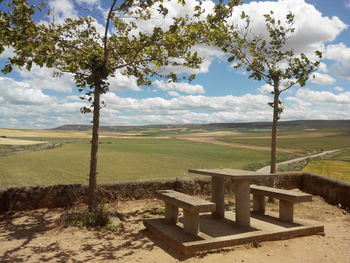 Scenic view of field against cloudy sky