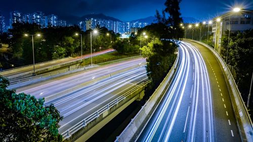 Light trails on road at night