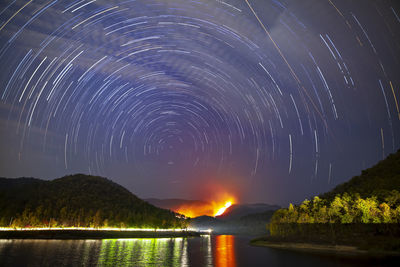 Scenic view of lake against sky at night
