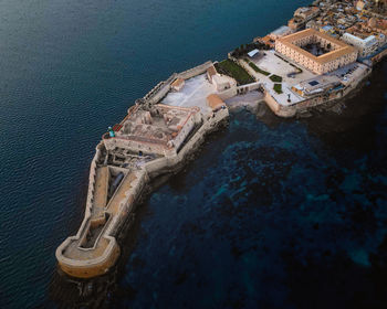 High angle view of boats in sea