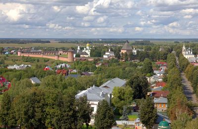 High angle view of townscape against sky