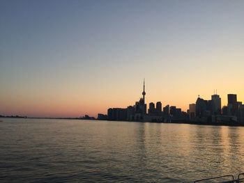 City skyline at sunset