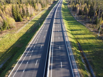 High angle view of road amidst trees