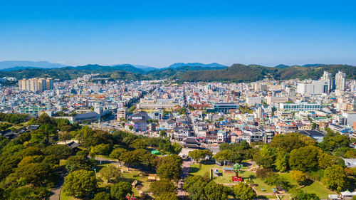 High angle view of townscape against sky