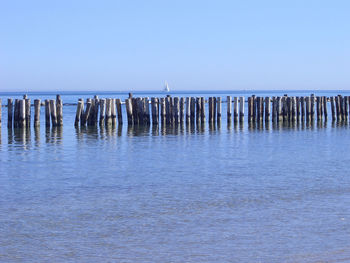 Scenic view of sea against clear sky