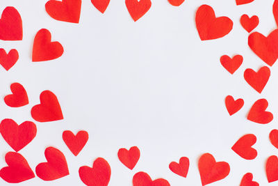 Directly above shot of heart shape on white background