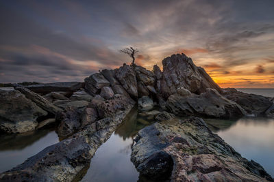 Close-up of rock against sky during sunset