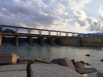 Bridge over river against sky