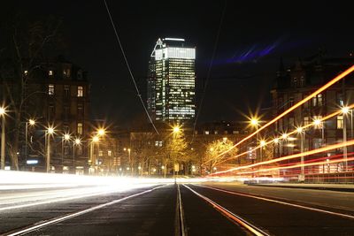 Light trails on road at night