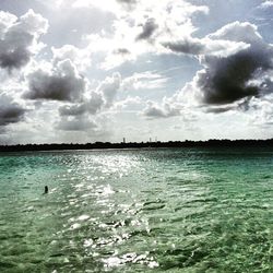 Scenic view of sea against cloudy sky