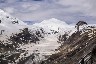 Scenic view of mountains against sky during winter