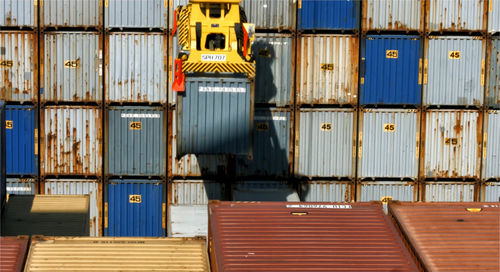Full frame shot of cargo containers at dock