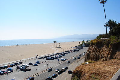 Scenic view of beach against clear sky