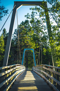 Empty footbridge against sky