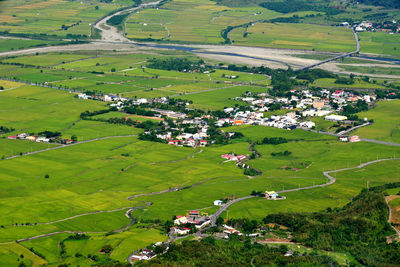 High angle view of green landscape