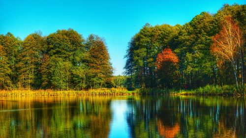 Scenic view of lake against sky during autumn