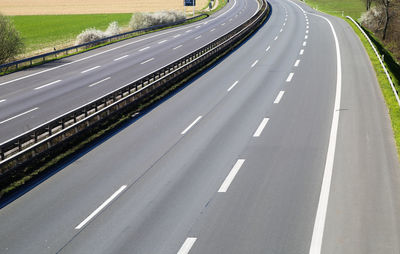 High angle view of highway on road in city