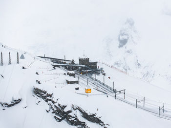 High angle view of snow covered landscape