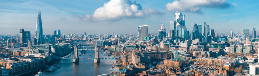 High angle view of cityscape against sky