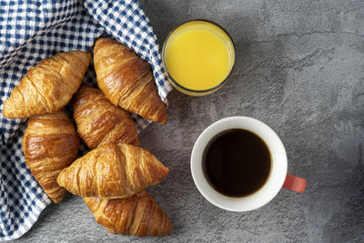 High angle view of breakfast served on table