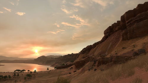 Panoramic view of landscape against sky during sunset