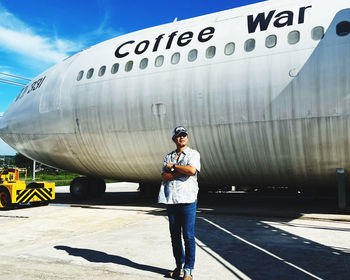 Low angle view of airplane at airport