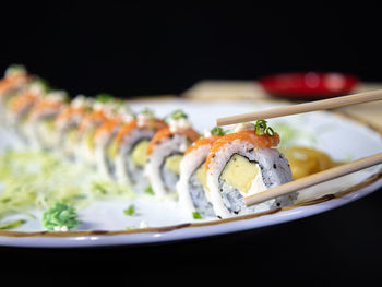 Close-up of sushi in plate