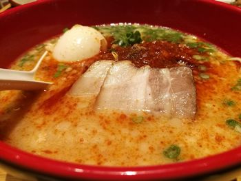 Close-up of soup in plate