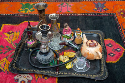 High angle view of food on table