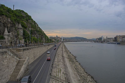 Panoramic view of bridge over river against sky