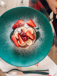 High angle view of dessert on table