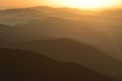 Scenic view of silhouette mountains against sky during sunset