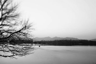 Scenic view of lake against sky during winter