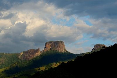 Low angle view of rock formations against sky