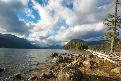 Scenic view of sea against cloudy sky