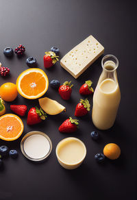 High angle view of dessert on table