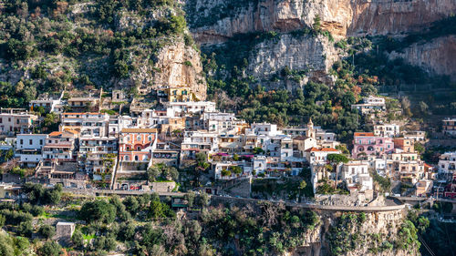 High angle view of buildings in city