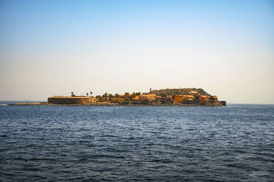 Scenic view of sea against clear sky