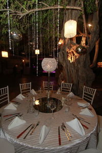 View of wine glasses on table at restaurant