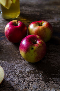 High angle view of apples on table