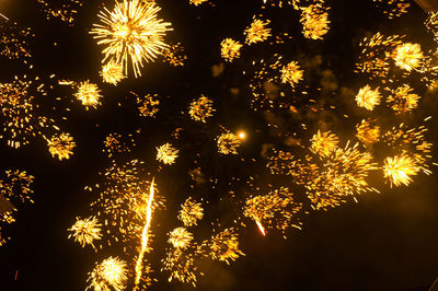 Low angle view of firework display at night