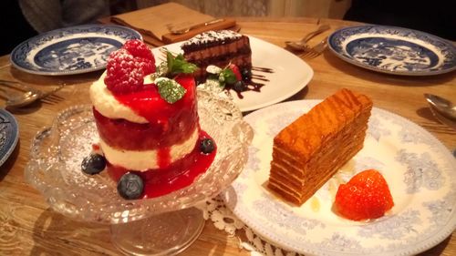 Close-up of dessert in plate on table