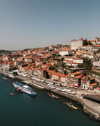 High angle view of cityscape against clear sky