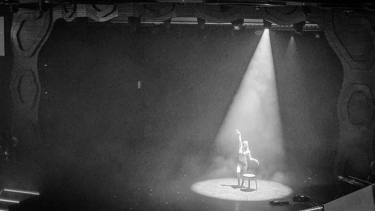 black, black and white, darkness, light, monochrome photography, white, arts culture and entertainment, monochrome, indoors, stage, music, lighting equipment, performance, no people, illuminated