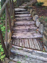 High angle view of steps amidst trees