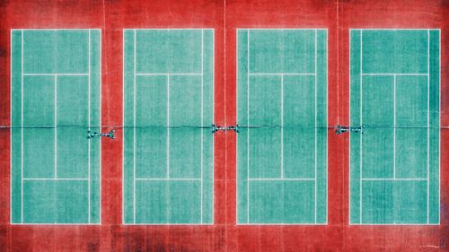 Aerial view of tennis court