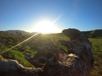 Scenic view of landscape against sky on sunny day